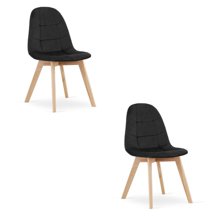 Set di 2 sedie Bora in velluto nero con gambe in faggio