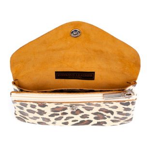 Alseno monedero alargado mujer. Piel auténtica Gamuza, diseño animal print leopardo, lacada brillante.