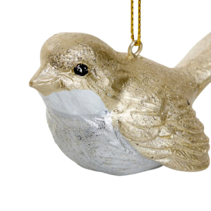 Suspension de sapin oiseau en résine or et argent 8 cm