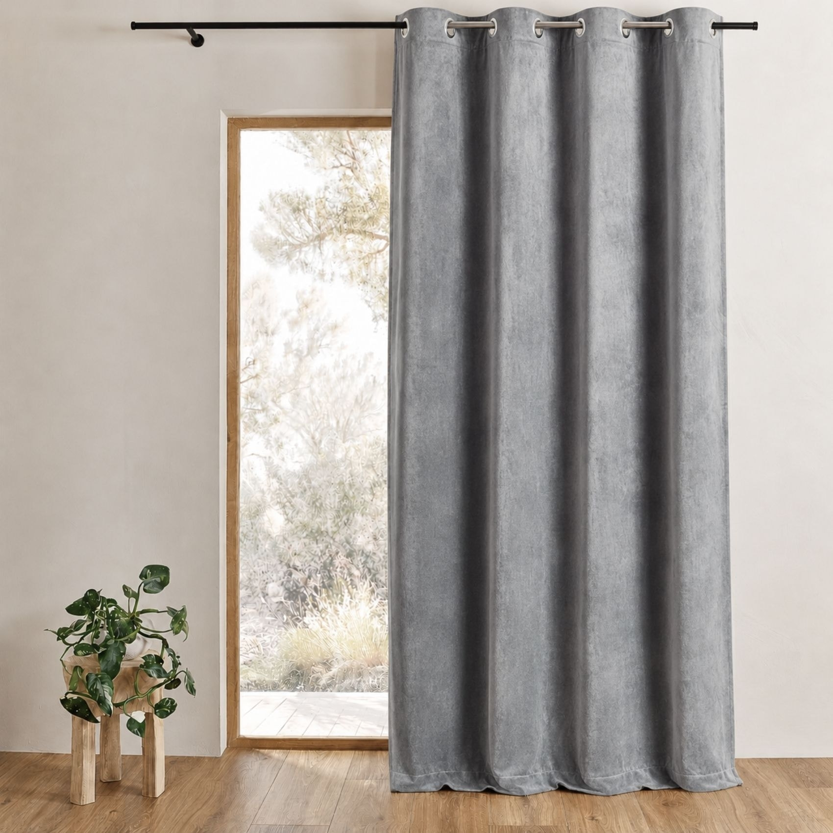 Rideau en velours feutré uni - Gris Perle