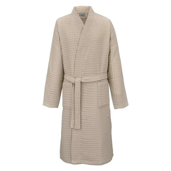 Peignoir homme pur coton 240 g/m² nid d'abeille beige Detente naturel