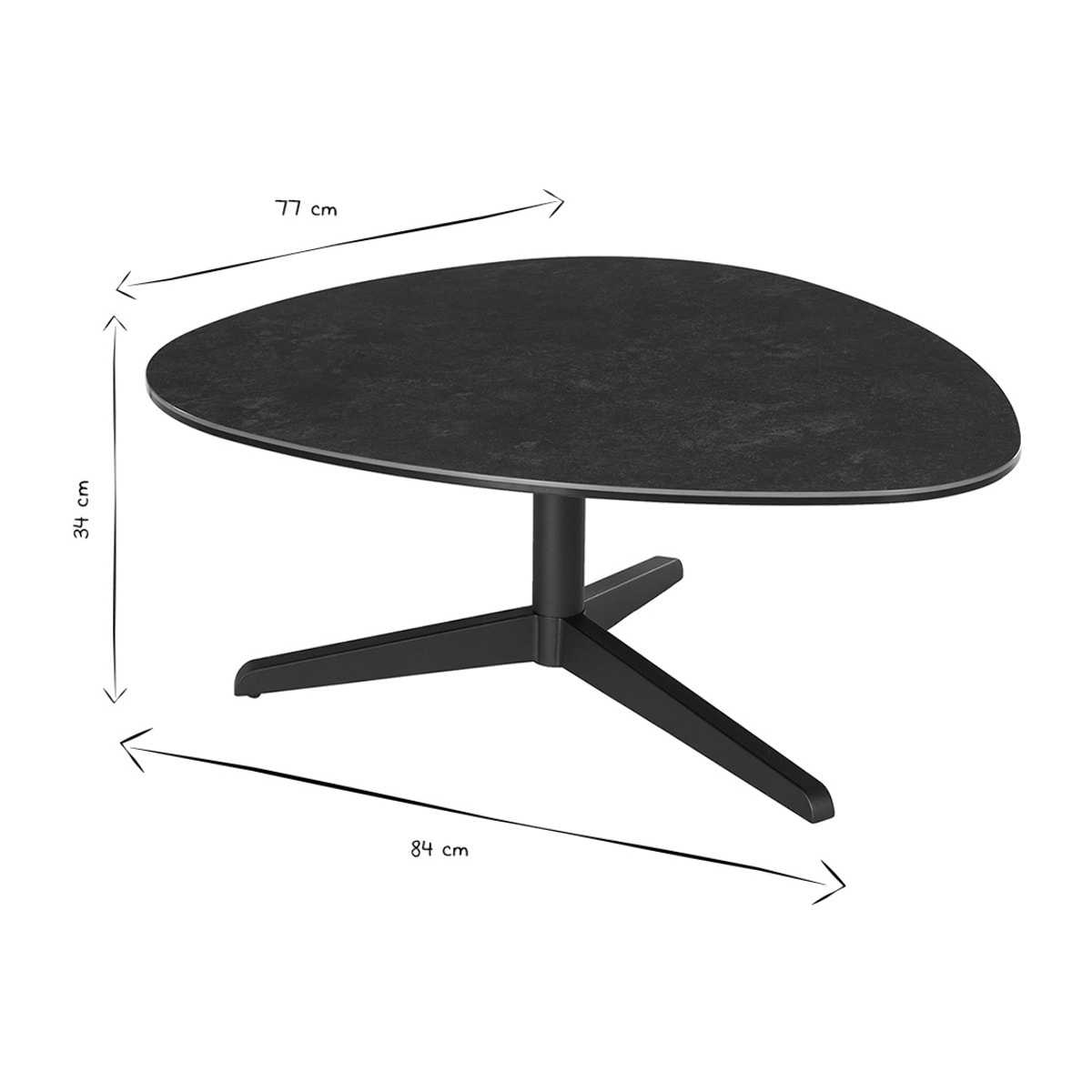 Table basse design en céramique noire et métal L84 cm LEWA