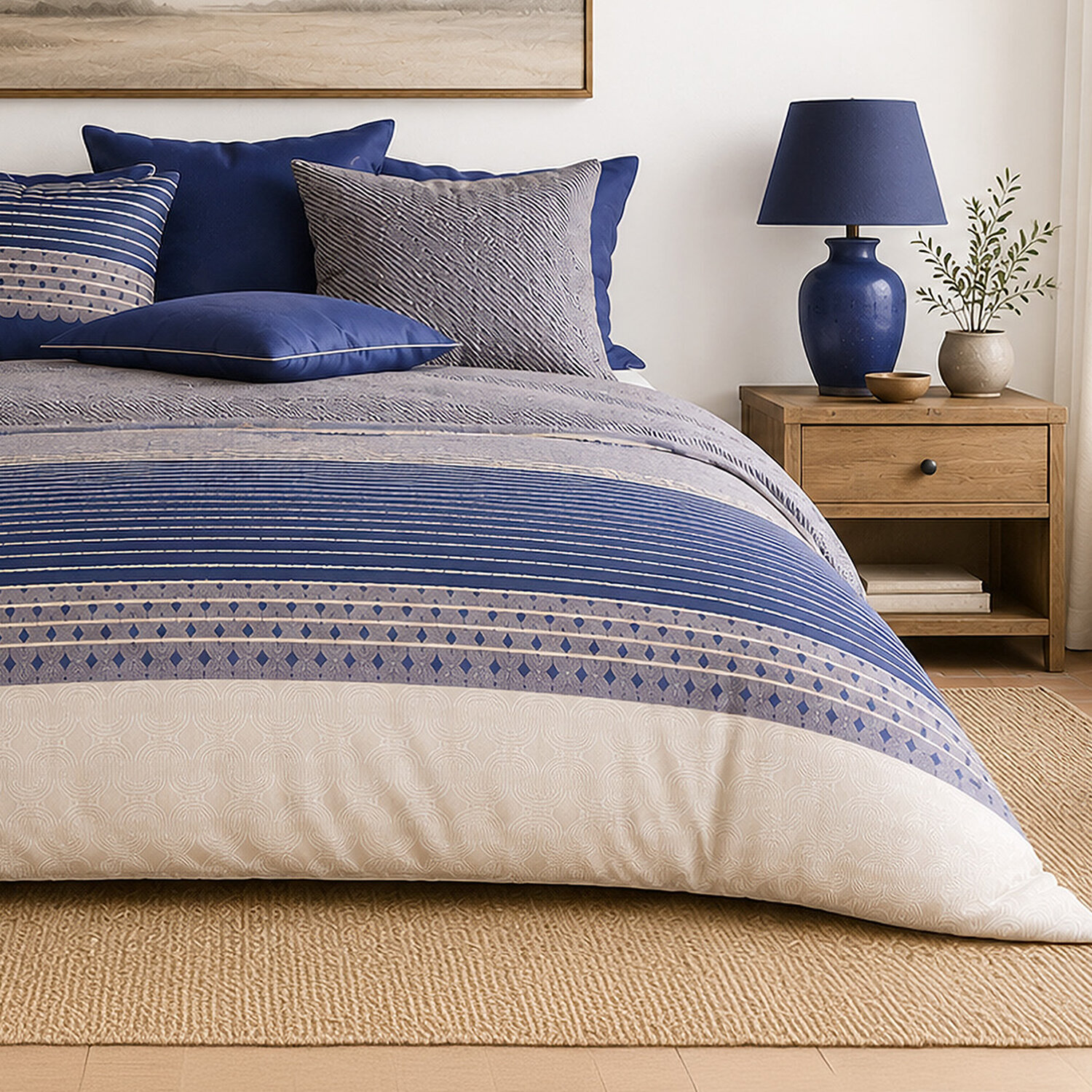 Parure housse de couette 100% percale de coton rayures horizontales - BLEVARIS
