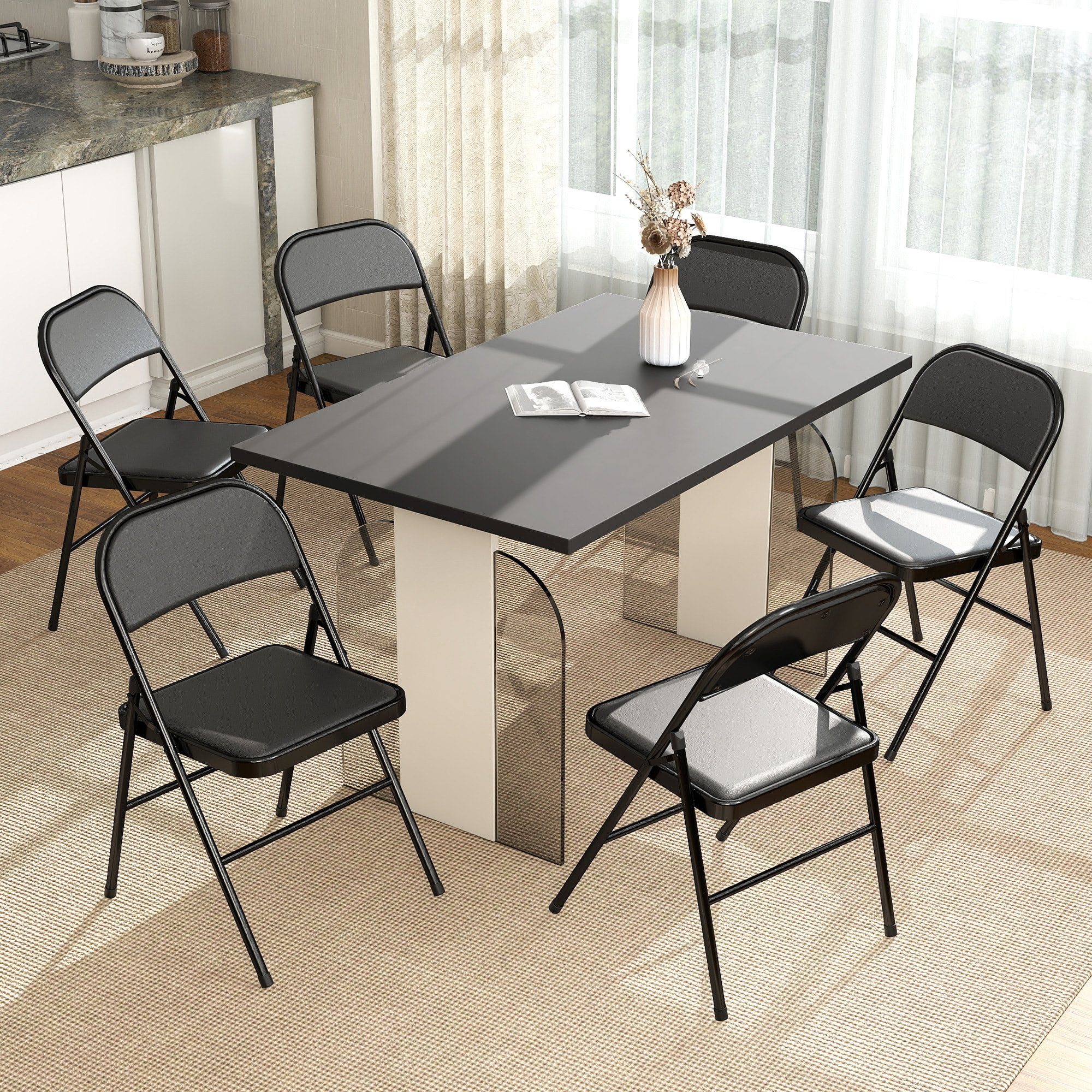 Lot de 6 chaises pliantes assise dossier rembourrés acier synthétique noir
