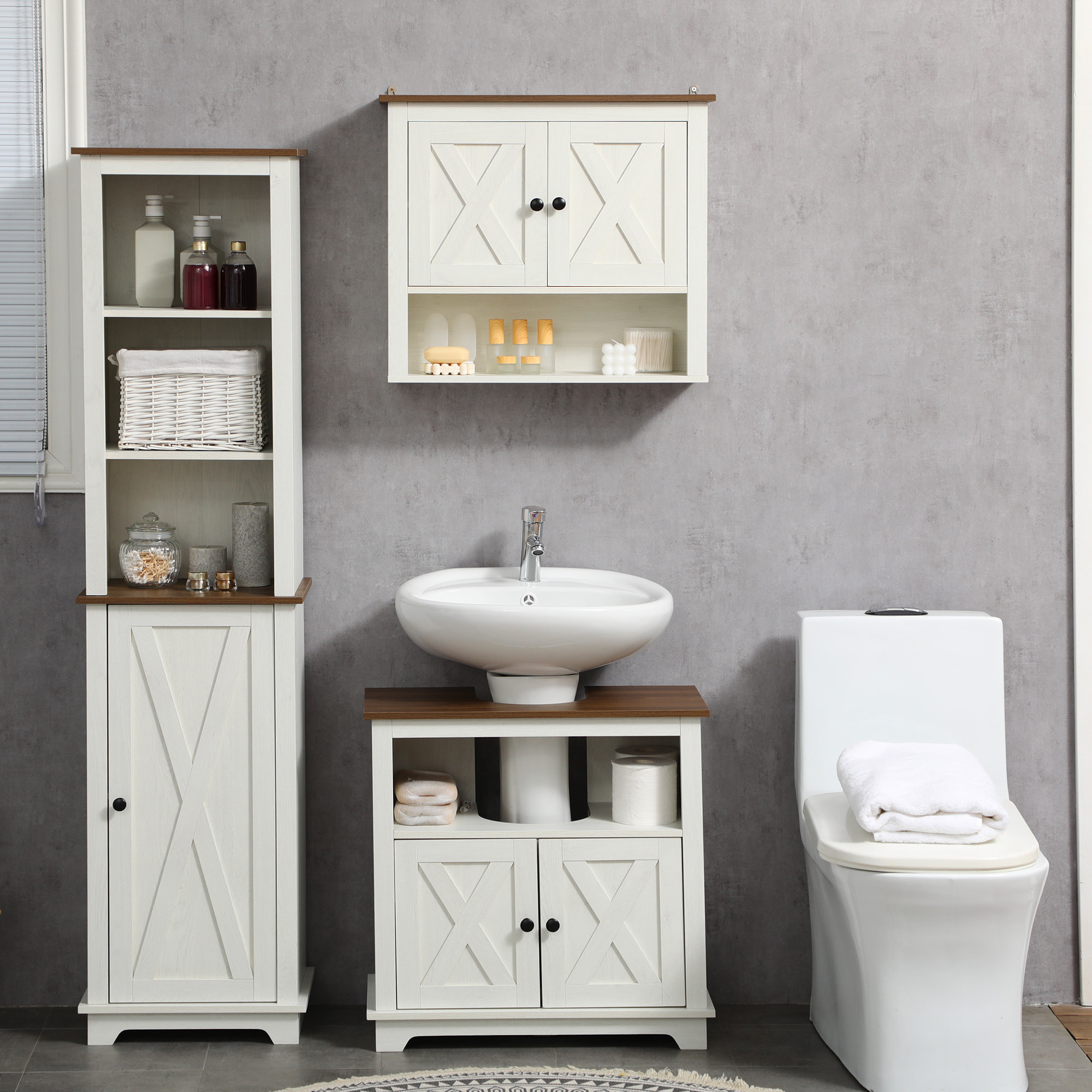 Armario Alto de Baño Mueble Columna de Baño Armario de Almacenamiento con 3 Compartimientos Puerta y Estante Ajustable 39,5x30x160 cm Blanco