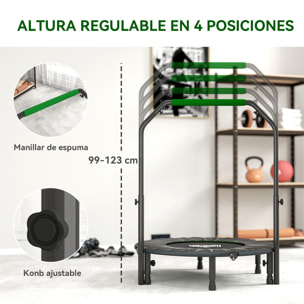 Trampolín de Fitness Adultos Ø102 cm, Cama Elástica Plegable con Mango Ajustable de 4 Niveles, Marco de Acero, para Entrenamiento Piernas, Cuerpo en Hogar, Oficina, Gimnasio, Negro y Verde