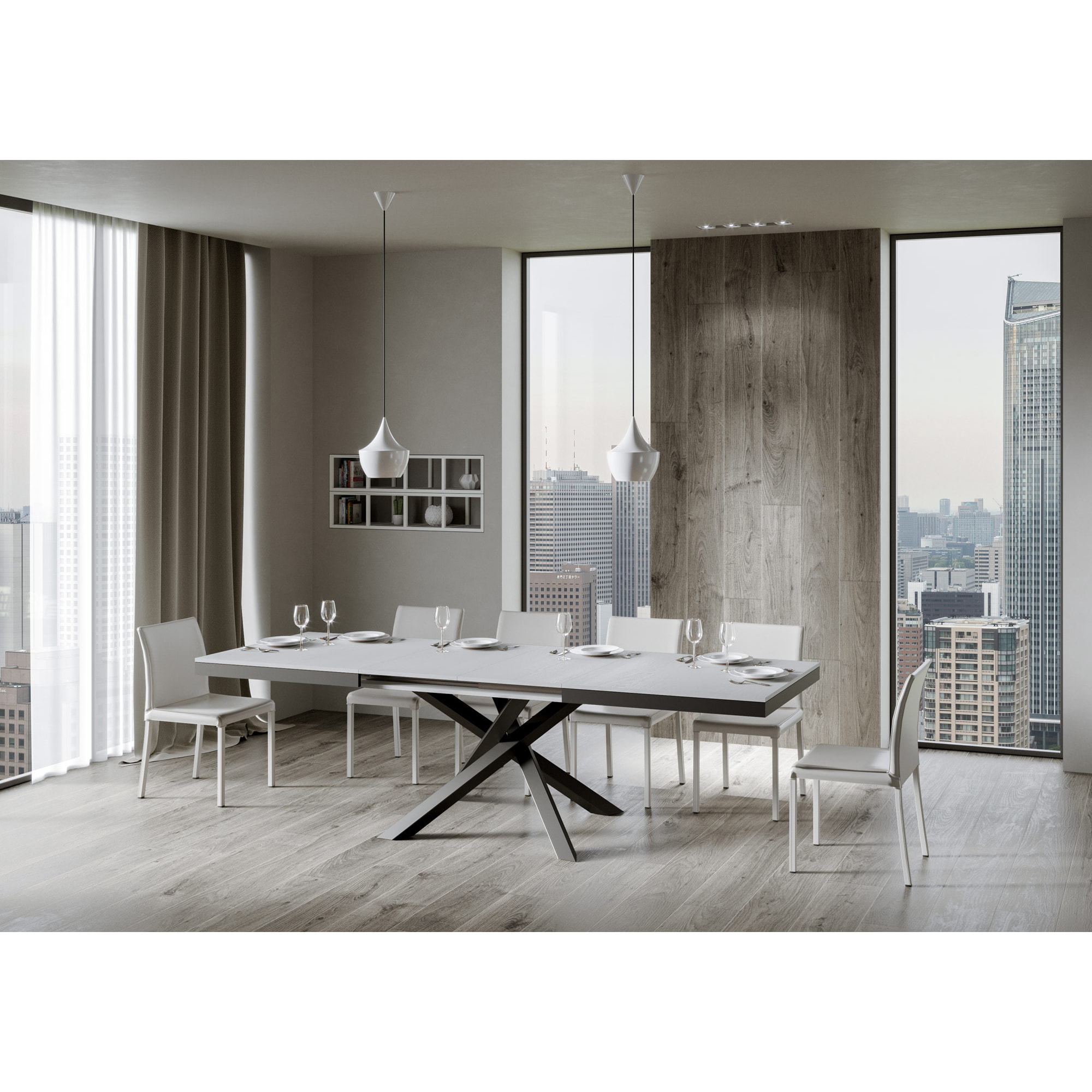 Table extensible 90x160/264 cm Volantis Evolution Frêne Blanc cadre Anthracite