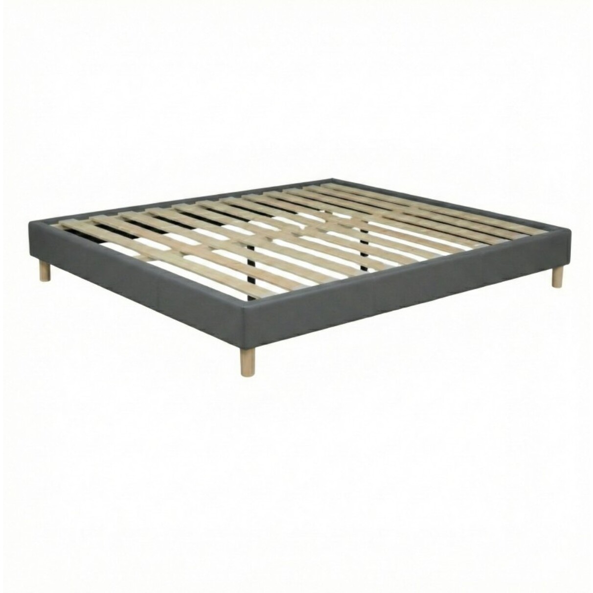 Lit Cancun | Cadre à lattes | Robustesse et confort | Montage simple rapide | Simili cuir | Gris