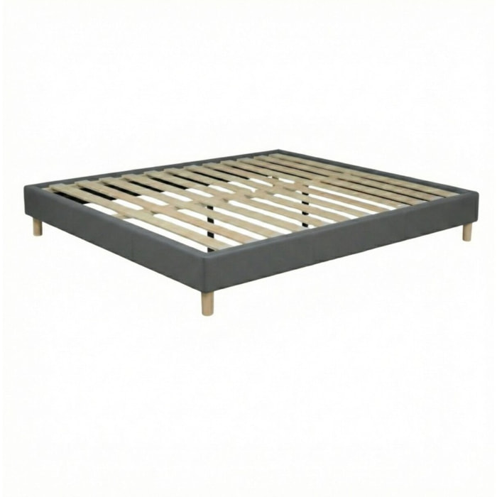 Lit Cancun | Cadre à lattes | Robustesse et confort | Montage simple rapide | Simili cuir | Gris