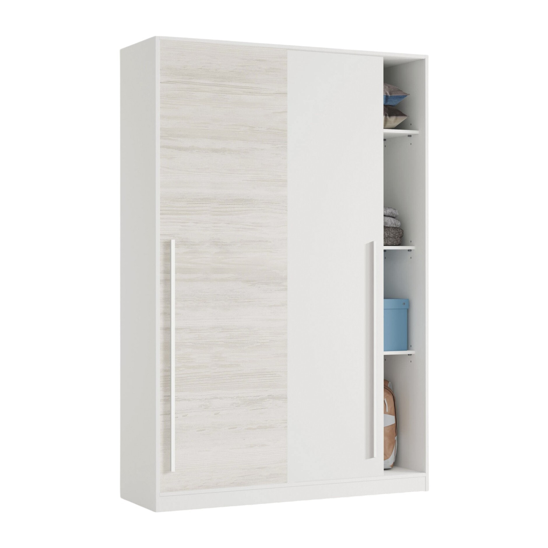 Guardaroba 2 ante Aristode, Armadio per camera da letto, Mobile con barra appendiabiti e 3 ripiani, 120x50h200 cm, Bianco anticato