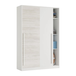 Guardaroba 2 ante Aristode, Armadio per camera da letto, Mobile con barra appendiabiti e 3 ripiani, 120x50h200 cm, Bianco anticato