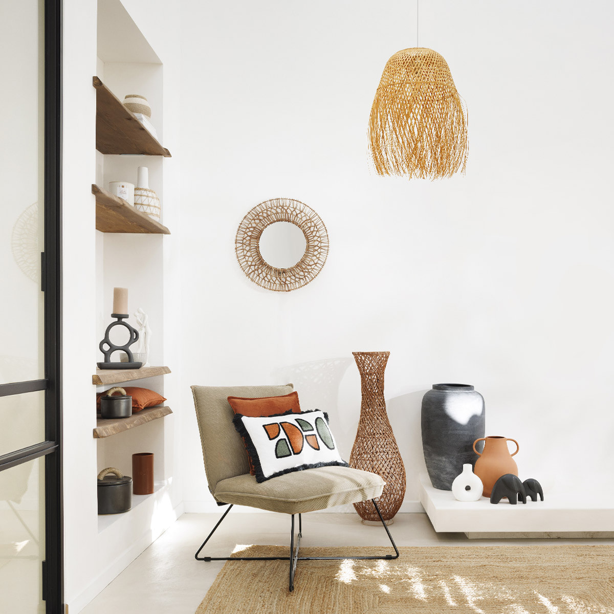 Bougeoir en céramique H26,5cm noir