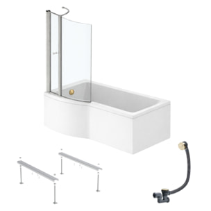Pack baignoire bain douche 150 x 80 cm gauche Connect Air + tablier + pare bain avec volet  + pieds + vidage Doré