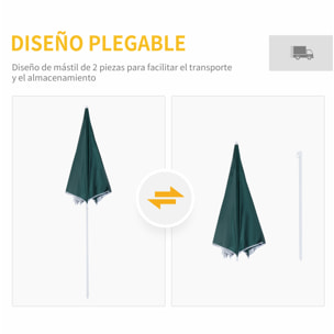 Sombrilla de Playa con Panel Lateral Ø220x220 cm Parasol para Terraza con Apertura Manual 8 Varillas de Acero y Bolsa de Transporte para Jardín Piscina Verde