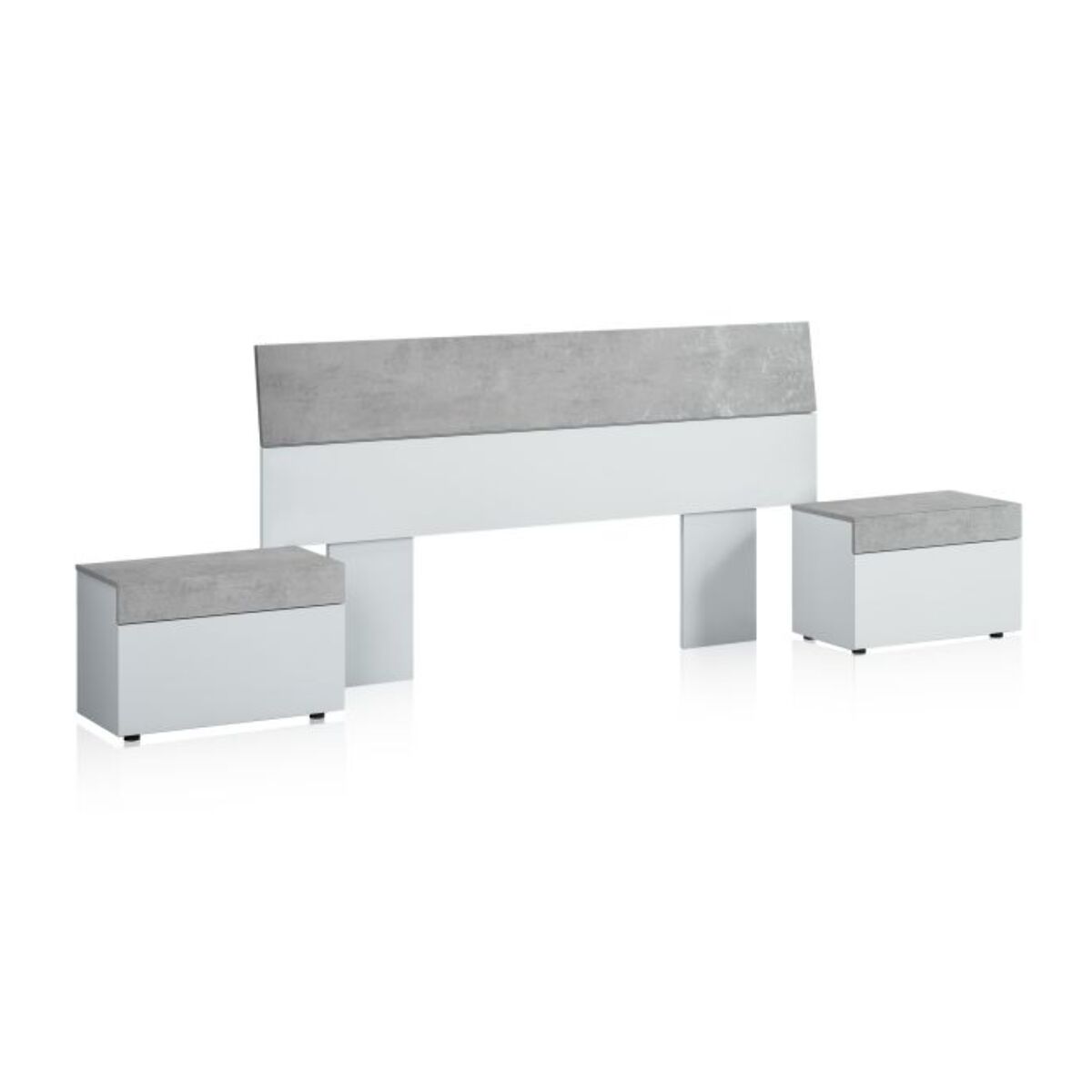 Cabecero con mesitas Axel Blanco Artik (Blanco Mate) - Gris Cemento