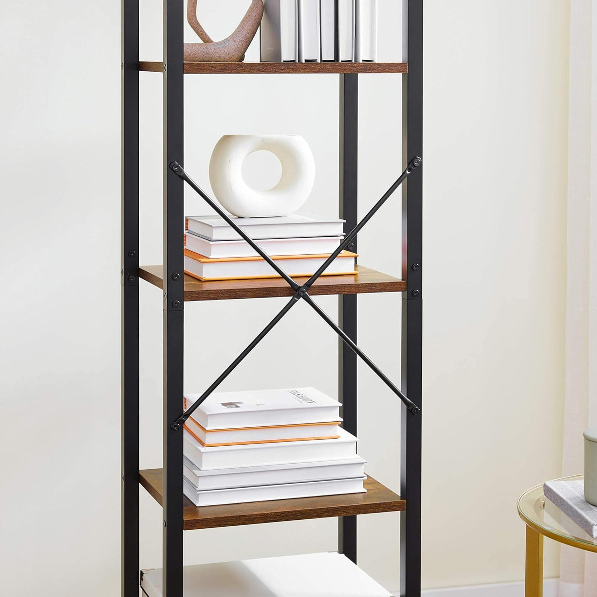 Libreria a colonna loft industriale in acciaio e legno rustico