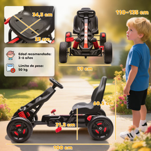 Kart Pedales para Niños de +3 Años Go Kart con Embrague Automático Freno Ruedas Antideslizantes de EVA y Marco Metálico Carga 50 kg Rojo