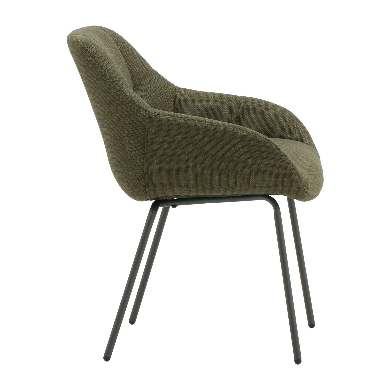 Set di 4 poltroncine SMICHOV in tessuto verde scuro e gambe in metallo nero, con braccioli