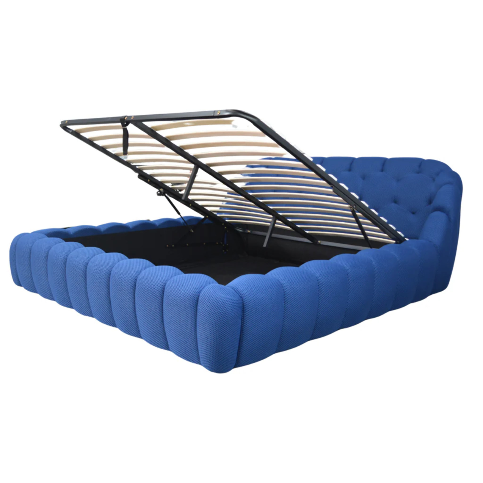 Lit coffre Bubble avec tête de lit en tissu 3D bleu nuit