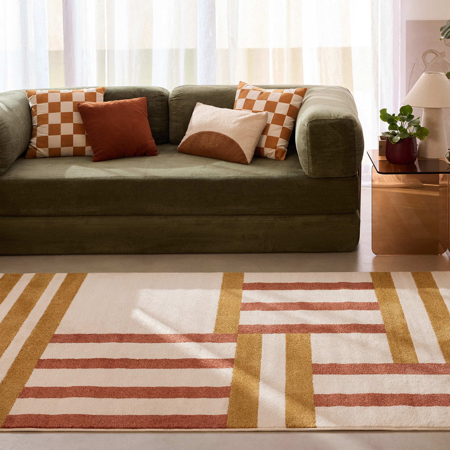 SANTAL - Tapis de salon ocre à motif géométrique