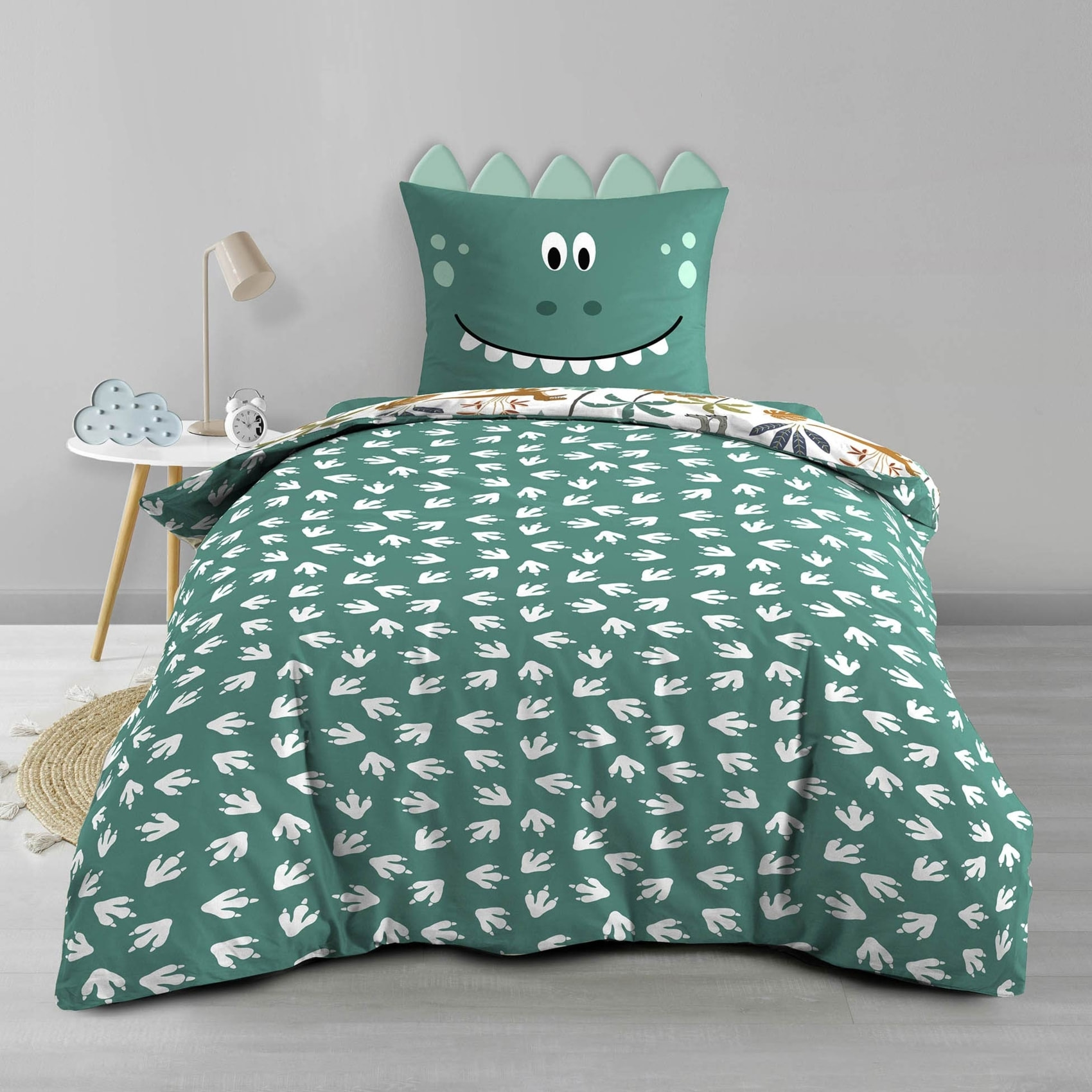 Parure de lit 2 Pièces Réversible Dinosaure - Vert