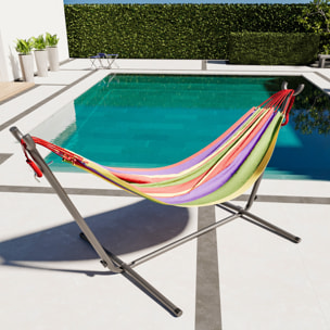 Amaca Da Giardino Con Supporto In Acciaio Portata 200 Kg Regolabile Telo Cotone Resistente Esterno Terrazzo Borsa 265x110x100 Cm Multicolore Rosso