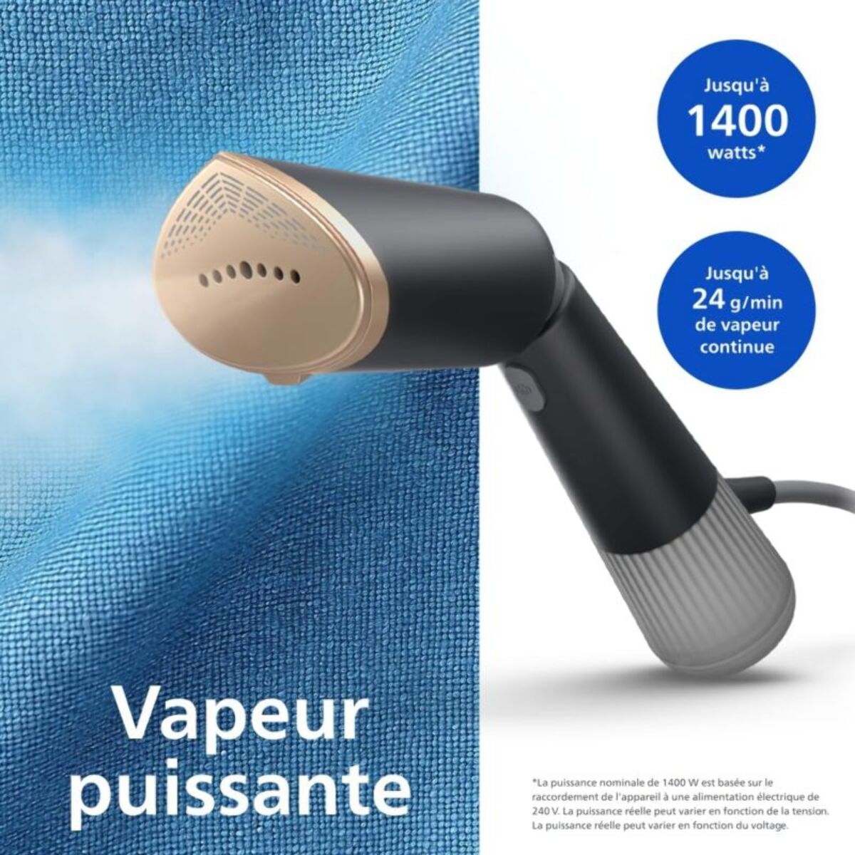 Défroisseur vapeur PHILIPS STH5030/80 Steamer Série 5000 Noir, 35 sec*, 1300W + 2 accessoires