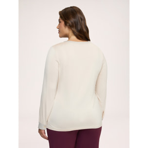 Fiorella Rubino - T-shirt bimaterica in raso e jersey - Beige