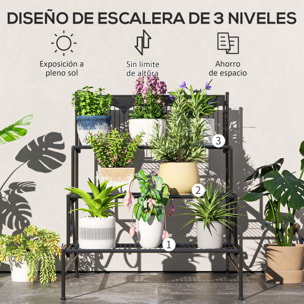 Soporte para Plantas de 3 Niveles Estantería para Plantas para Esquina Diseño en Escalera Soporte para Macetas Interior y Exterior 73x66x85 cm Negro