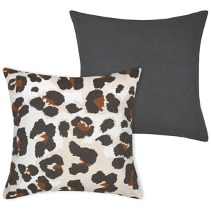 Housse de coussin imprimée motif léopard - Marron Foncé
