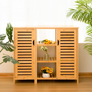 Mobiletto in bambu' 2 ante con vani interni e 3 ripiani a vista 100x33x87 cm