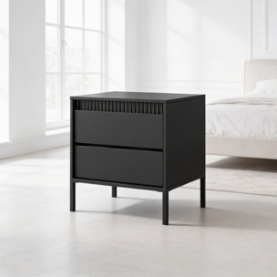 Comodino Moderno 2 Cassetti Push E Piedini Alti Cassettiera Design Elegante Mobiletto Minimal Effetto Cannettato 53.5 x 56.2 x 39.5 Cm Nero