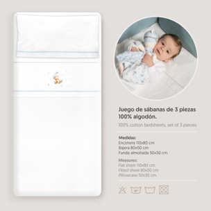 Triptico Coche Estampado Oso Luna Estrellas Bco/Azul