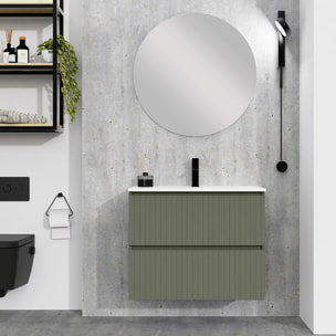 Conjunto de Baño Miya | Mueble de Baño Suspendido | 80 cm Verde Musgo| Dos Cajones | Lavabo Encastrado | No incluye Espejo | Alday