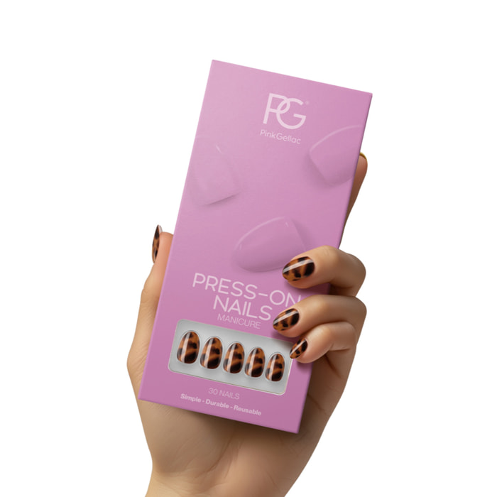 Pink Gellac - 2007 Tortoise Touch - rond court - Faux ongles à presser - Faux-ongles réutilisables - Press-on nails