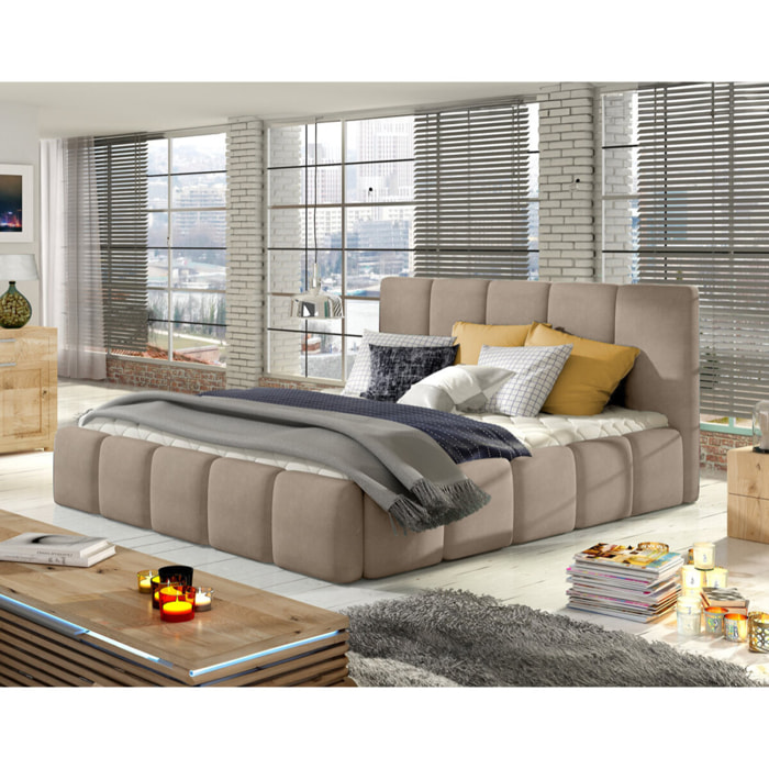 Lucea - lit coffre - 180x200 - sommier inclus - en velours - Taupe