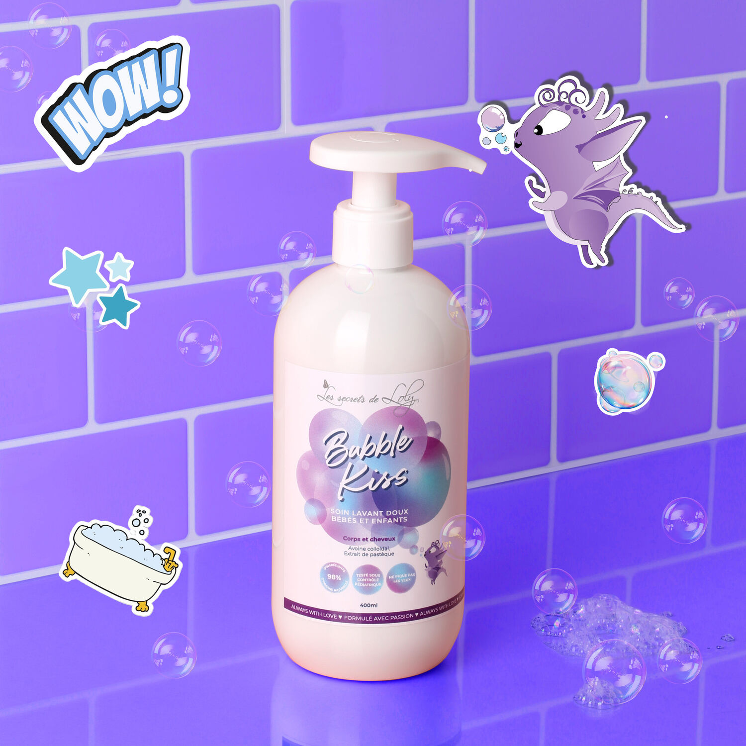 Bubble Kiss - Soin Lavant Doux Bébés et Enfants - Corps et Cheveux 400ml