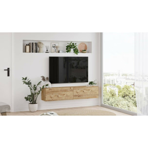 Mobile porta TV Dabubaka, Credenza da soggiorno, Armadio basso per TV, Base parete attrezzata, 140x32h29 cm, Quercia