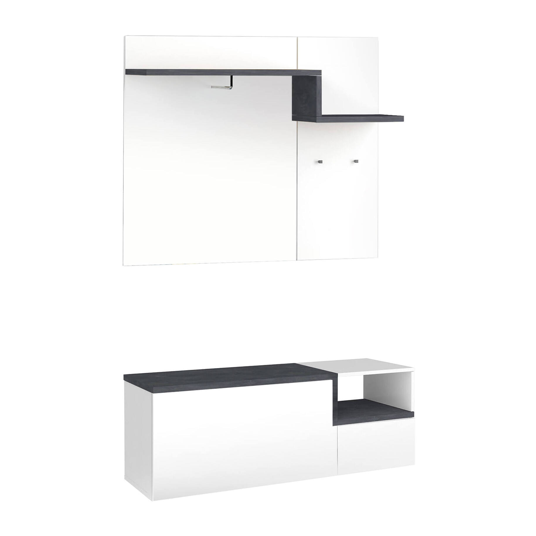 Mobile da ingresso Graziella, Entratina moderna multifunzione, Armadietto multiuso per atrio, 100% Made in Italy, cm 120x40h54, Bianco lucido e Ardesia
