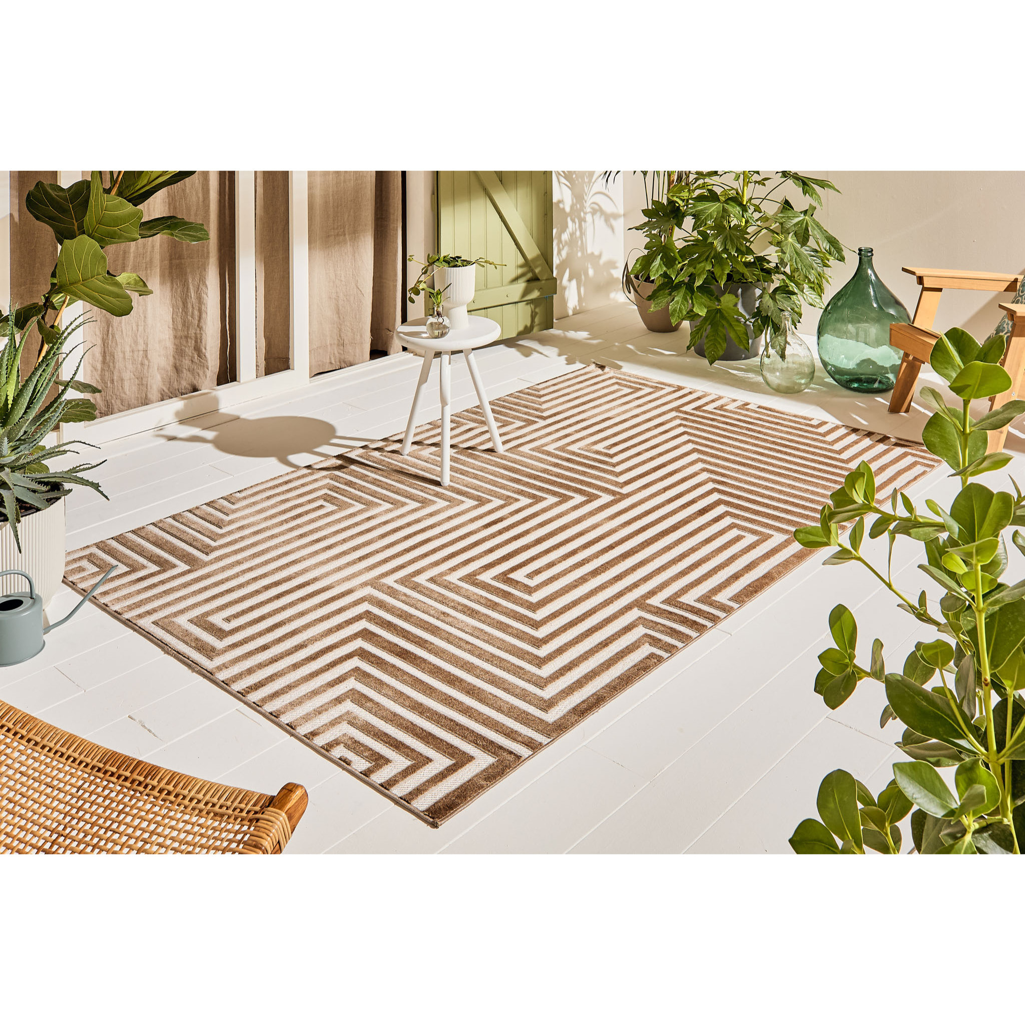 Tapis Loopin 338 beige 200x280 cm - Motif en relief - Indoor & Outdoor