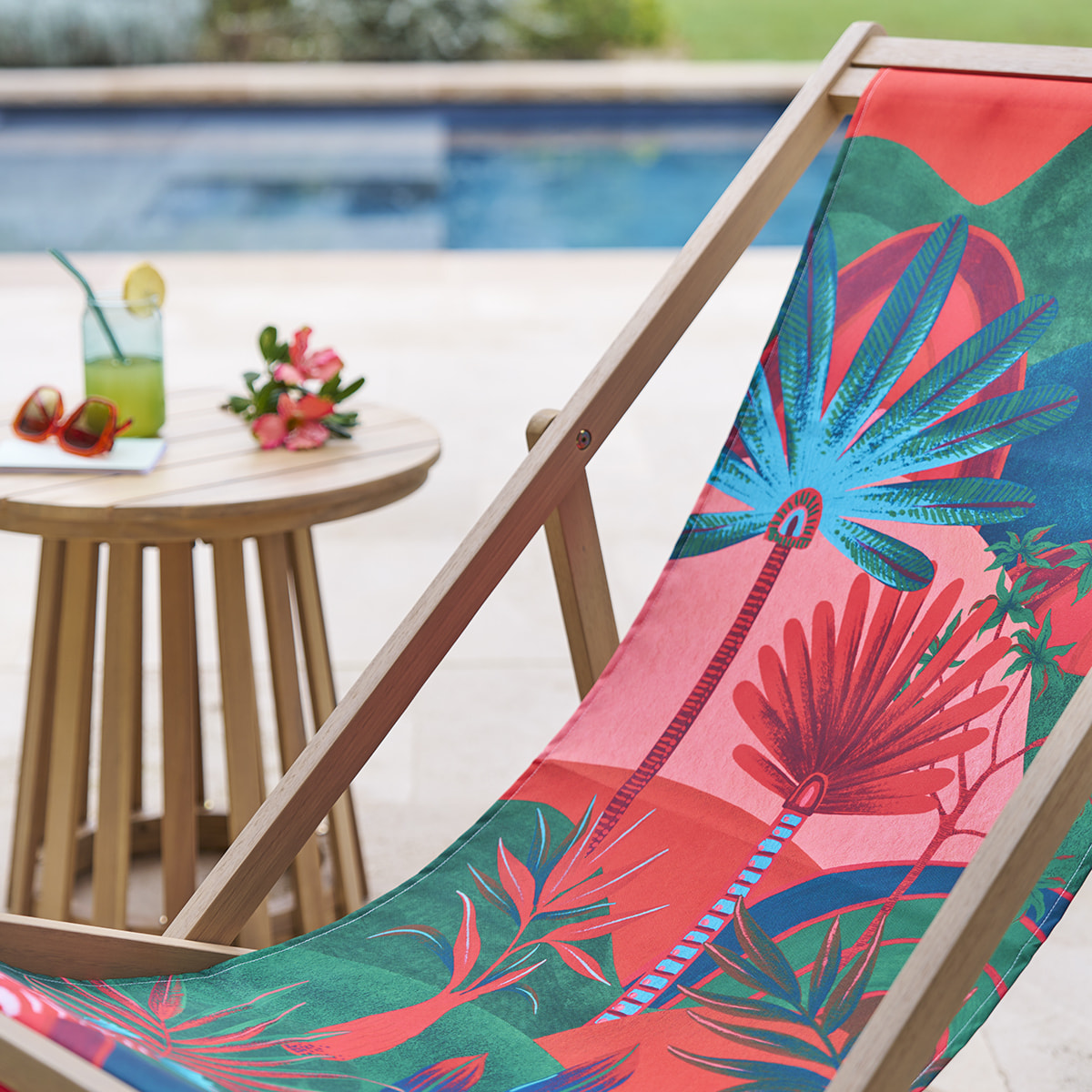 Chilienne de jardin en bois "Nauly" polyester et eucalyptus