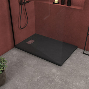 Receveur de douche Noir Effet Pierre 80x120 cm et Grille décor Perforée en Inox
