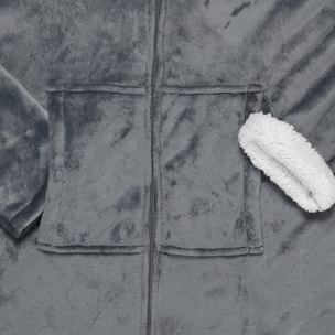 Plaid - HOME DECO FACTORY - Ultraconfortable - Sherpa - Gris et blanc