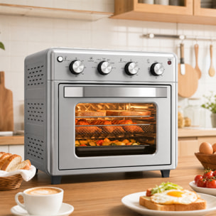 Horno Eléctrico Multifunción de Sobremesa 30L Mini Horno Tostador 1600W Freidora de Aire con 7 Modos de Calor Temporizador y Temperatura Regulable 43x39x39 cm Plata