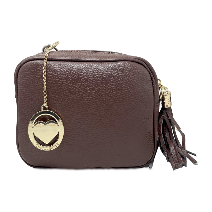 Chicca Borse - Tracollina Clutch Donna in Vera Pelle - Colore Testa Moro