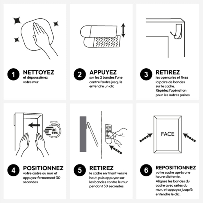 8 bandes de fixation murale sans perçage blanc 9,3x1,9cm