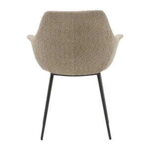 Set di 2 sedie MIRASIERRA in tessuto beige effetto bouclé e gambe in metallo nero, con braccioli