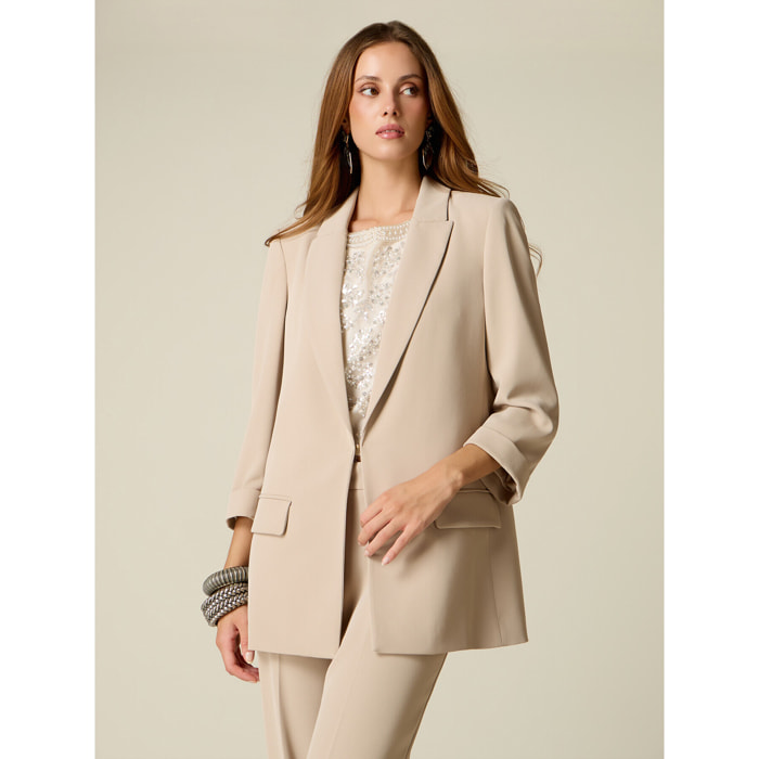 Oltre - Blazer recto con mangas de tres cuartos - Beige