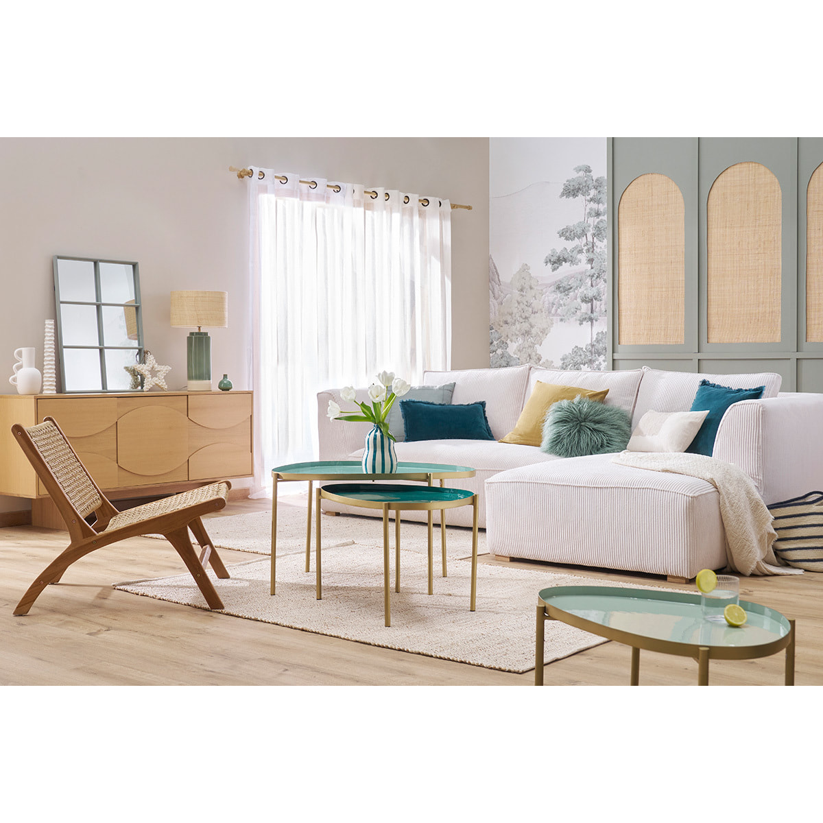 Fauteuil lounge en bois teck massif et corde tressée SUMBA