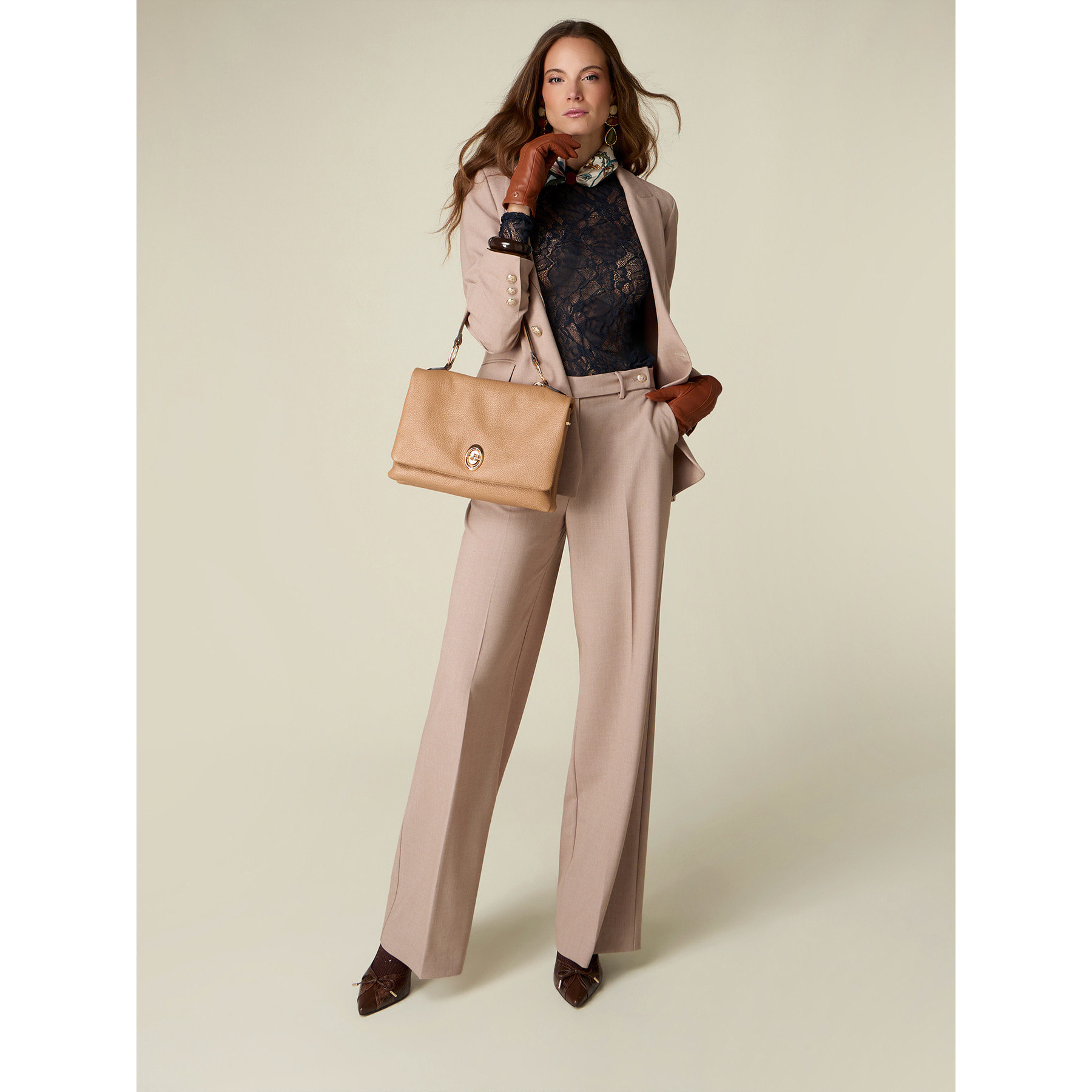 Oltre - Pantaloni palazzo tinto filo - Beige